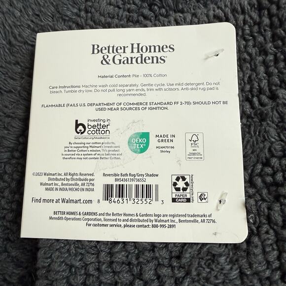 Better Homes & Gardens Cotton Reversible Bath Rug Grey Shadow 17" x 24" - Picture 6 of 6